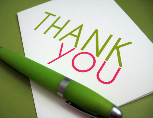 Thank You written on Paper